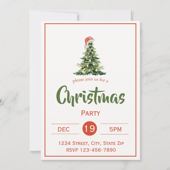 Invitación de vacaciones de árbol de Navidad rústi (Anverso)