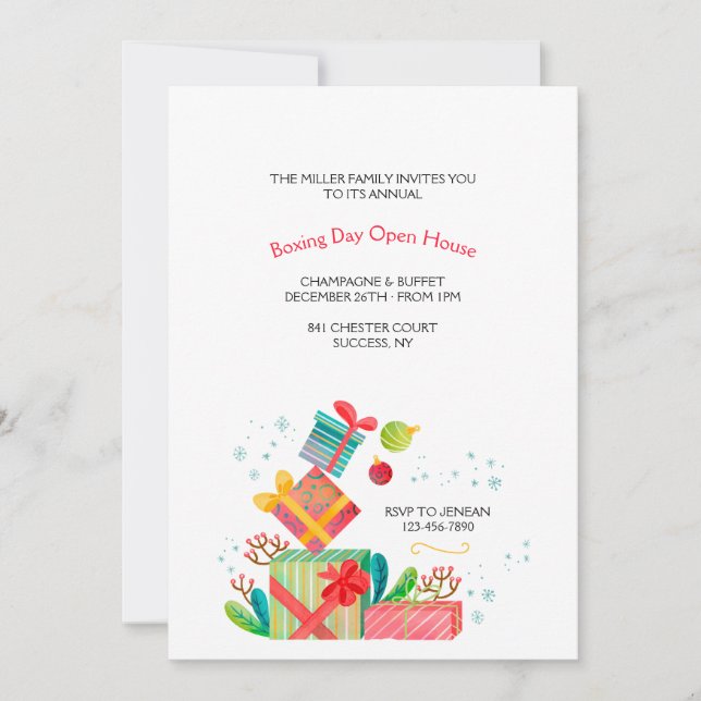 Invitación de vacaciones de Boxing Day (Anverso)