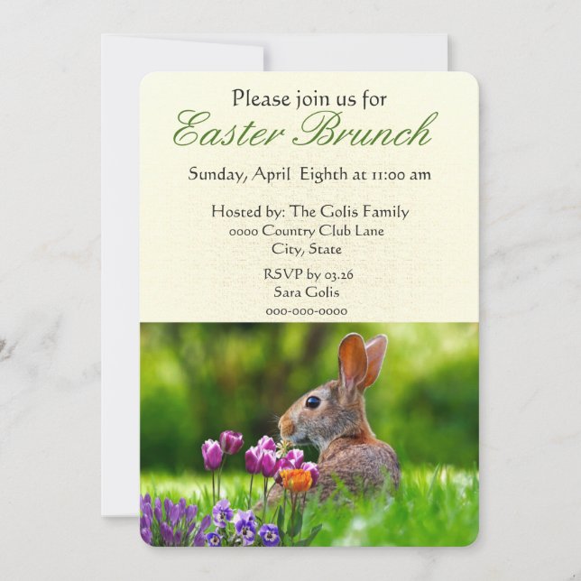 Invitación de vacaciones de Brunch de Pascua con c (Anverso)