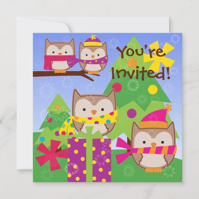 Invitación de vacaciones de búhos de invierno (Anverso)