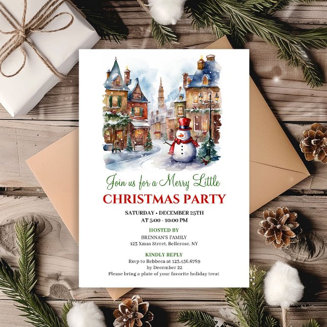 Invitación de vacaciones de escena invernal capric (Whimsical cozy winter scene holiday invite)