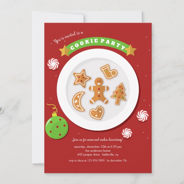 Invitación de vacaciones de Fiesta de cookies (Anverso)
