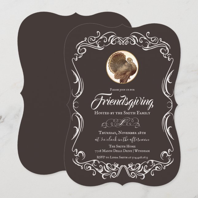 Invitación de vacaciones de Friendsgiving Pavo Vin (Anverso / Reverso)