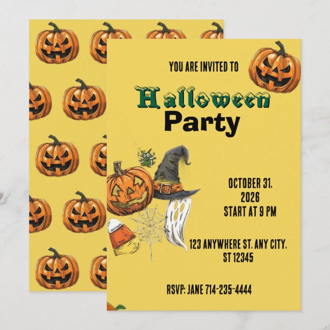 Invitación de vacaciones de Halloween Invitación d (Anverso / Reverso)