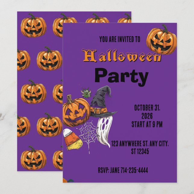 Invitación de vacaciones de Halloween Invitación d (Anverso / Reverso)