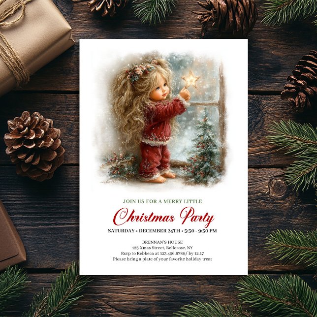 Invitación de Vacaciones de Invierno Escena Acoged (Winter Holiday Invitation Vintage Cozy Scene Girl)