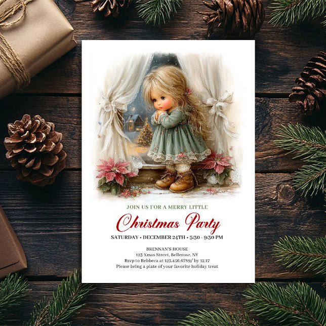 Invitación de vacaciones de invierno Escena festiv (Winter Holiday Invitation Cute Girl Holiday Scene)