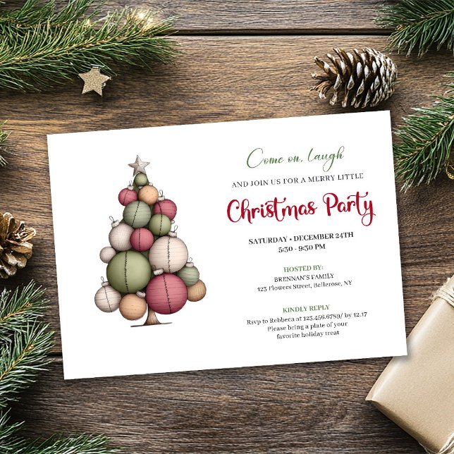 Invitación de vacaciones de Navidad con árbol de N (Quirky Christmas Tree Watercolor Holiday Invite)