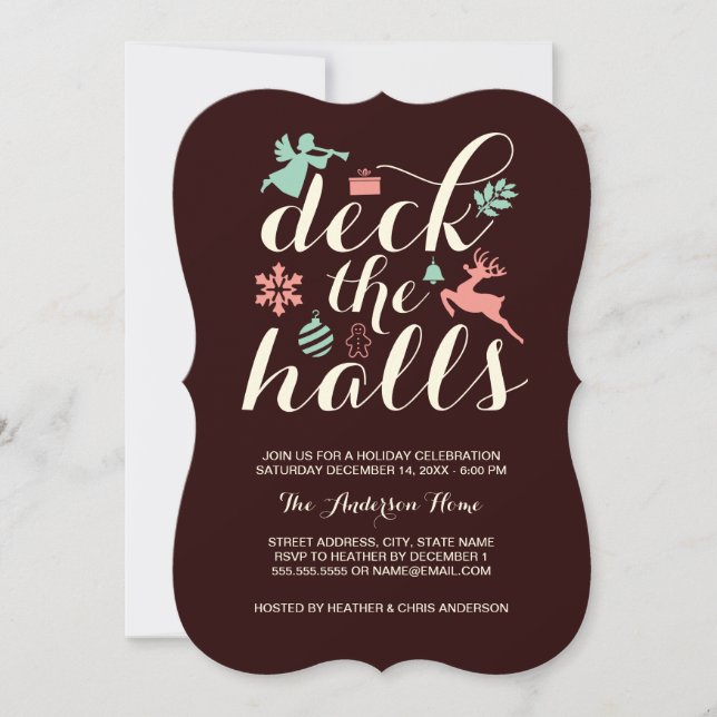 Invitación de vacaciones de Navidad Deck The Halls (Anverso)