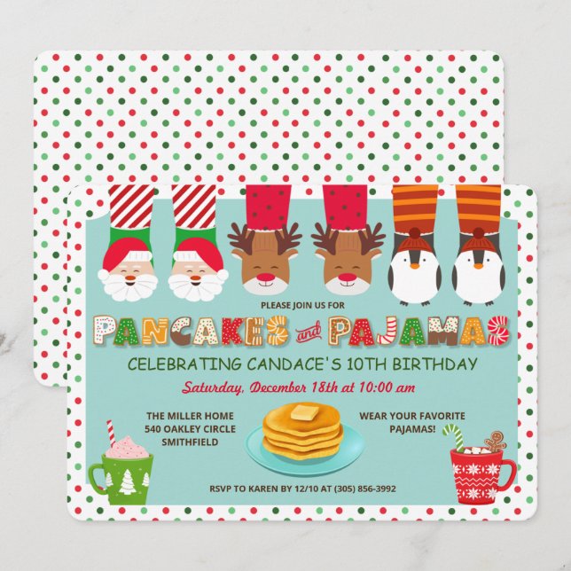 Invitación de vacaciones de pancakes y pijamas (Anverso / Reverso)