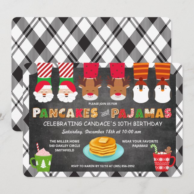 Invitación de vacaciones de pancakes y pijamas (Anverso / Reverso)
