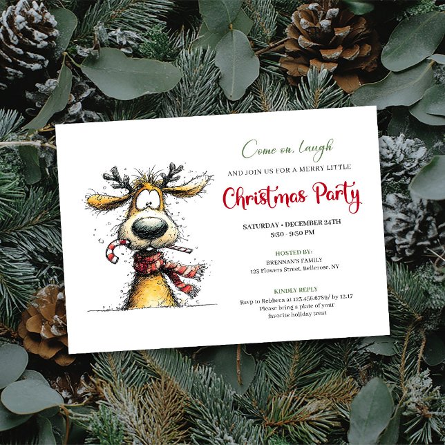 Invitación de vacaciones de renos caprichosos y ju (Playful Whimsical Reindeer Holiday Invitation)