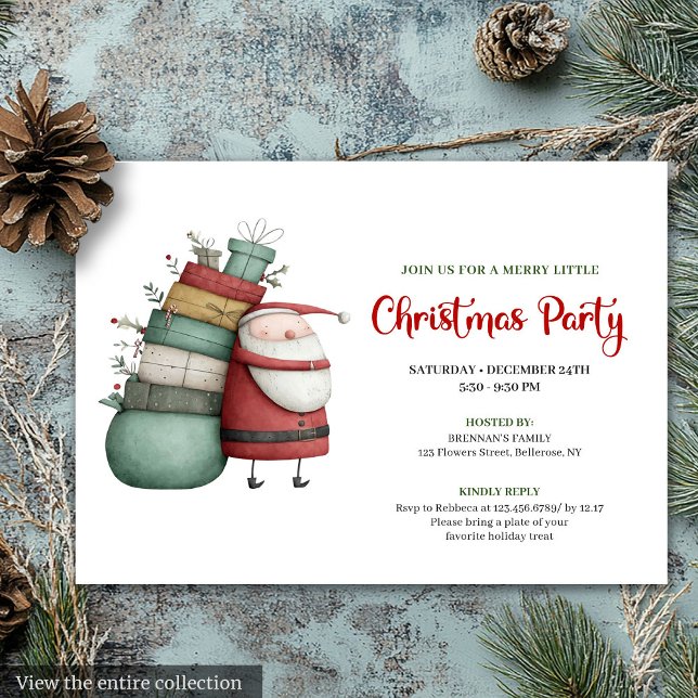 Invitación de vacaciones de Santa moderno y extrav (Modern Quirky Santa Hand Drawn Holiday Invitation)