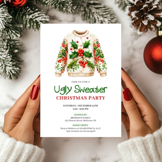 Invitación de vacaciones de suéter feo divertido c (Classic Funny Ugly Sweater Holiday Invite)