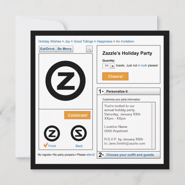 Invitación de vacaciones de Zazzle (Anverso)