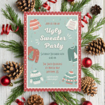 Invitación de vacaciones Fiesta Retro Ugly Sweater