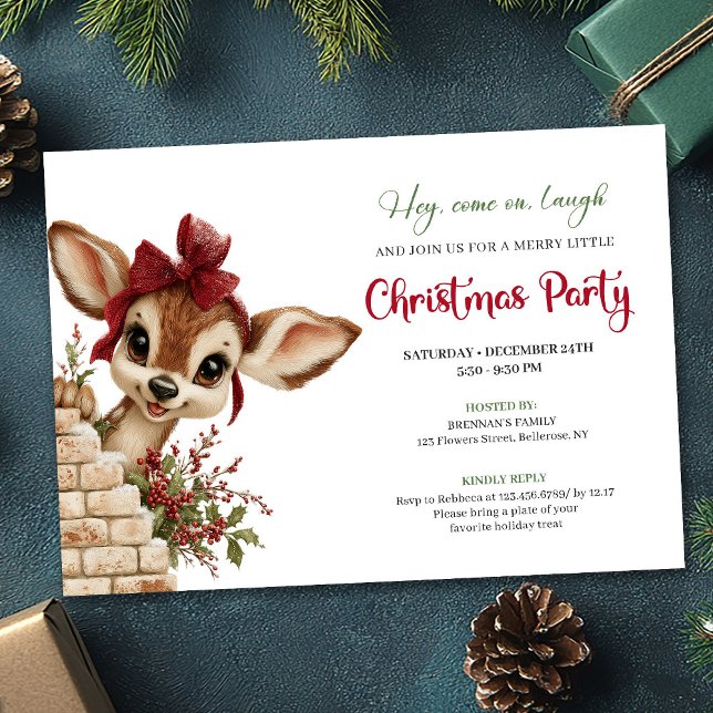 Invitación de vacaciones impresa de reno bebé capr (Whimsical baby reindeer printable holiday invite)