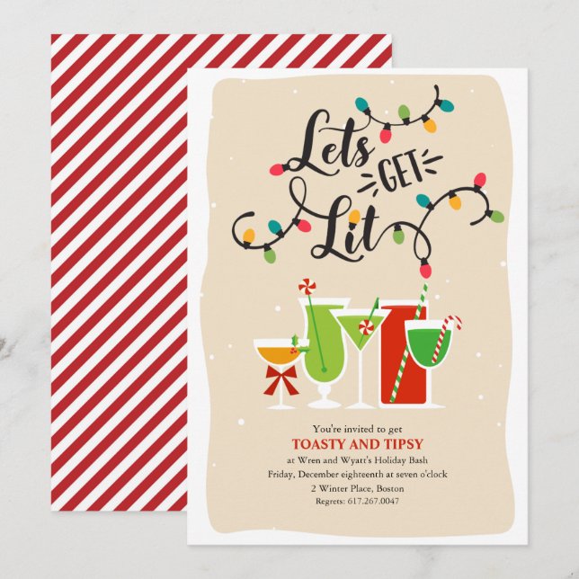 Invitación de vacaciones Let's Get Lit (Anverso / Reverso)