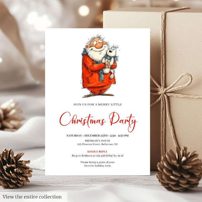 Invitación de vacaciones moderna divertida Santa r (Modern Funny Santa Red Green Holiday Invitation)