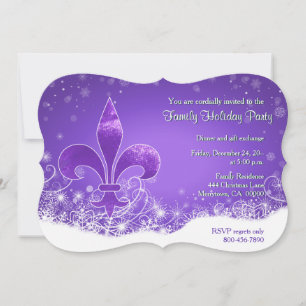 Invitación de vacaciones moradas Fleur y copo de n