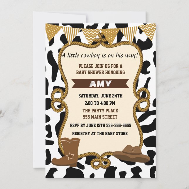 Invitación de vaquero niño bebé ducha viejo oeste (Anverso)