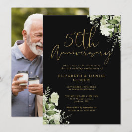 Invitación de vegetación negra y dorada del 50º an