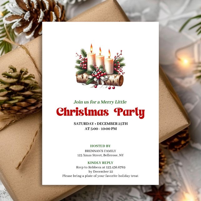 Invitación de Velas de Decoración Navideña Rústica (Rustic Christmas Decoration Candles Invitation)