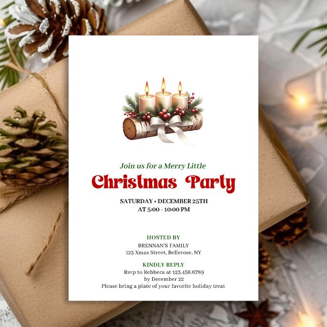 Invitación de velas de Navidad Corona de pino acog (Cozy Pine Wreath Christmas Candles Invitation)