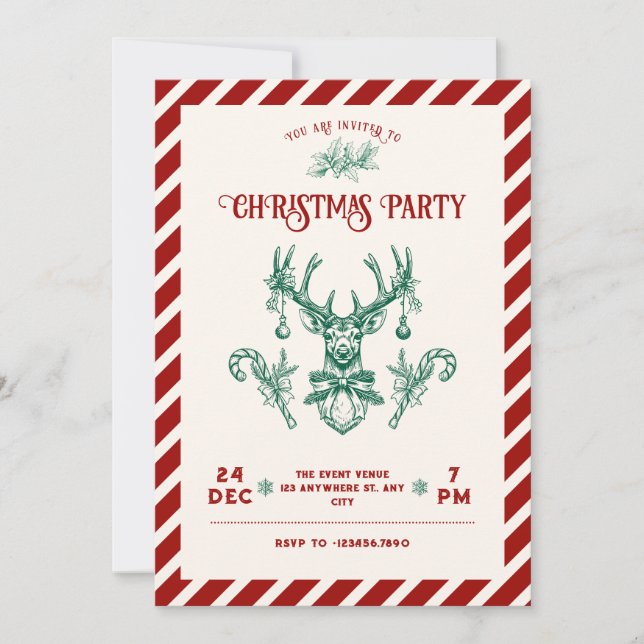 Invitación de venado de navidad vintage (Anverso)