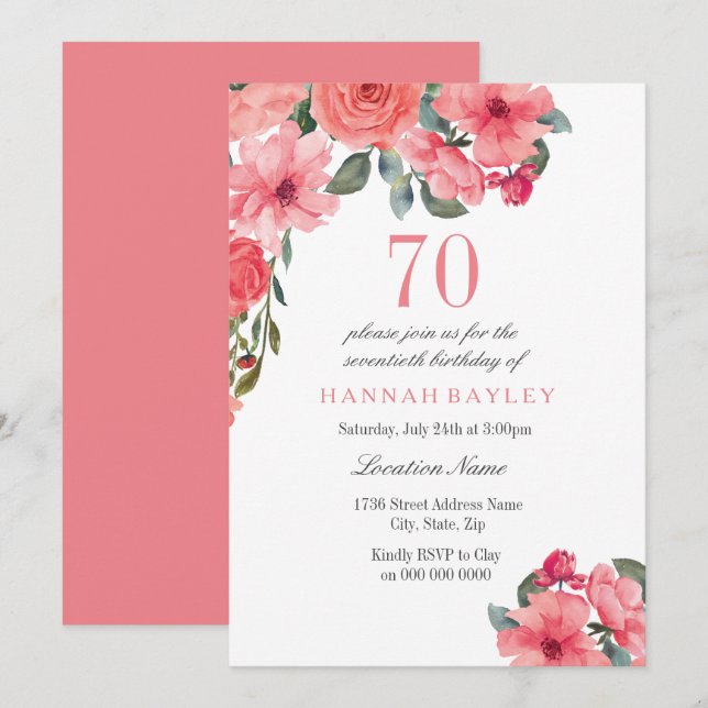 Invitación de verano 70º cumpleaños del Pink & Pea (Anverso / Reverso)