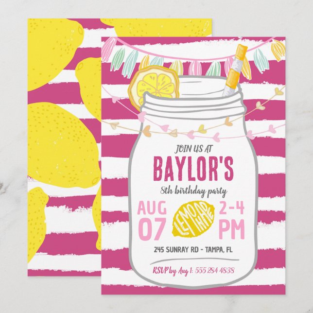 Invitación de verano a cumpleaños de Lemonade Maso (Anverso / Reverso)