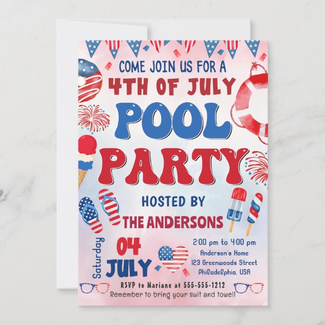 Invitación de verano a la fiesta de la piscina del (Anverso)