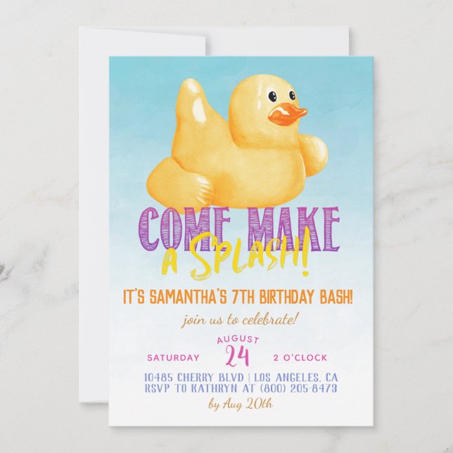 Invitación de verano al cumpleaños de la piscina f (Anverso)