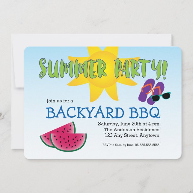 Invitación de verano con sandía y sol (Anverso)