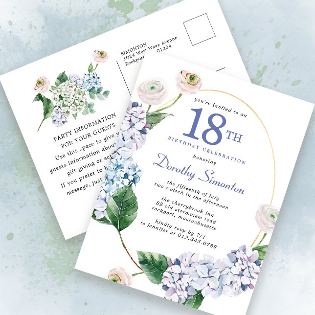 Invitación de verano de 18 cumpleaños de Hydrangea (Subido por el creador)