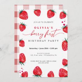 Invitación de verano de fresa Primer Cumpleaños Pr