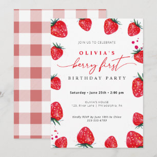 Invitación de verano de fresa Primer Cumpleaños Pr