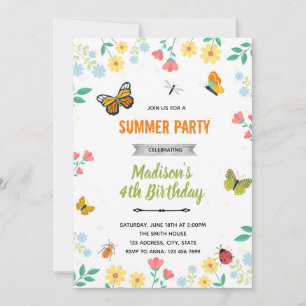 Invitación de verano de jardín de insectos maripos