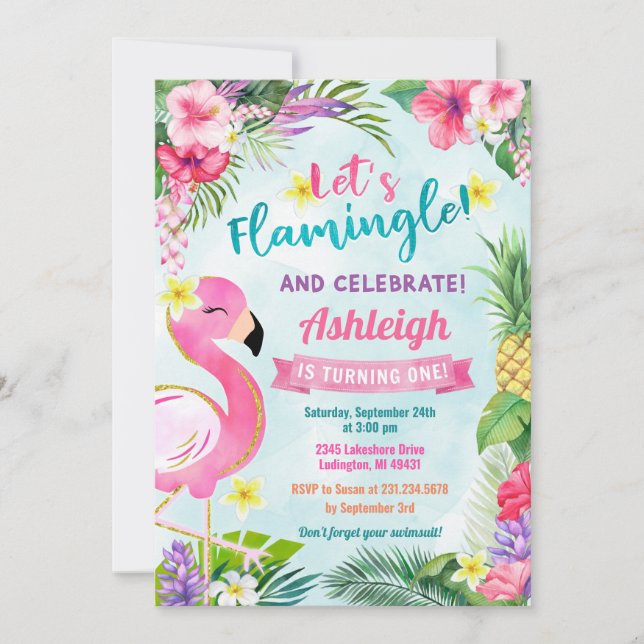 Invitación de verano de primer cumpleaños de Flami (Anverso)