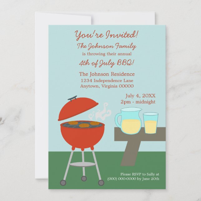 Invitación de verano en picnic 4 de julio (Anverso)