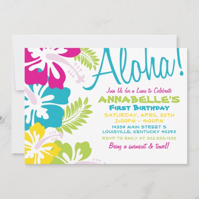 Invitación de verano luau hawaiano (Anverso)