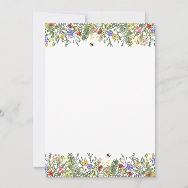 Invitación de verano primavera con borde floral (Anverso)