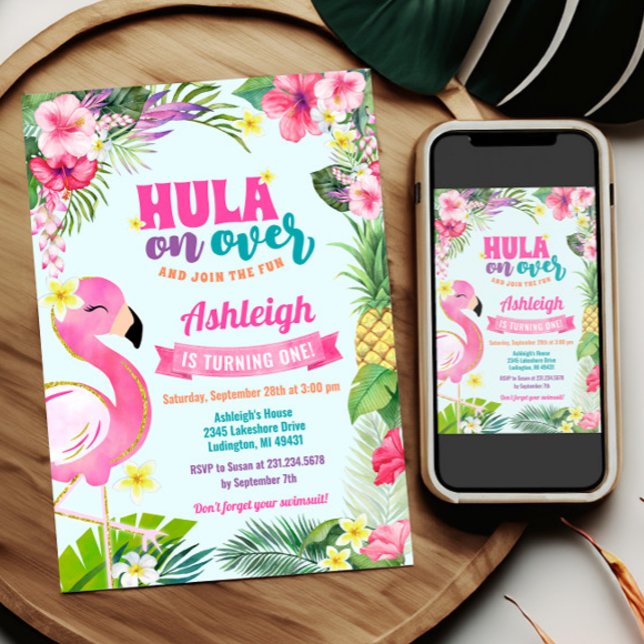 Invitación de verano tropical de cumpleaños de Lua (Luau Birthday Invitation Template - Luau Birthday - Tropical Birthday Theme)