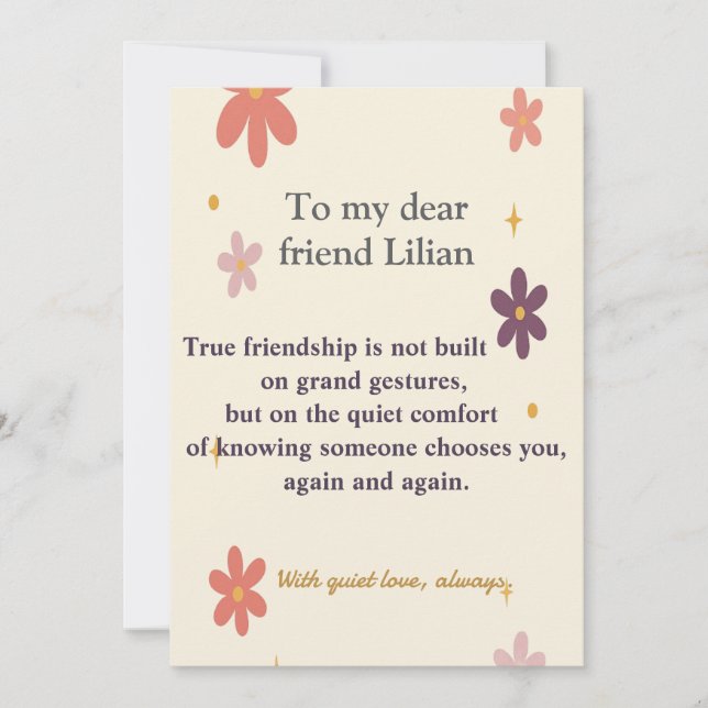 Invitación de verdadera amistad – Tarjeta floral a (Anverso)