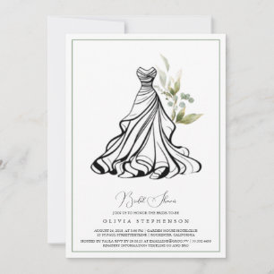 Invitación de Verde de Eucalipto y Vestido de Boda