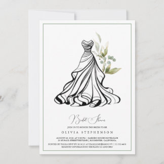 Invitación de Verde de Eucalipto y Vestido de Boda