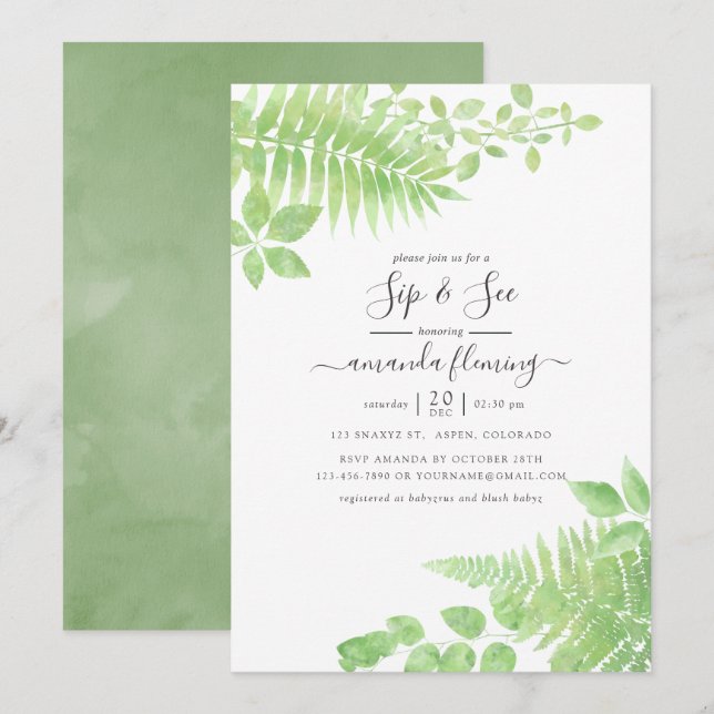 Invitación de Verde para Brindar y Ver (Anverso / Reverso)