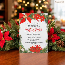 Invitación de Verdes y Poinsettias para Fiesta de 
