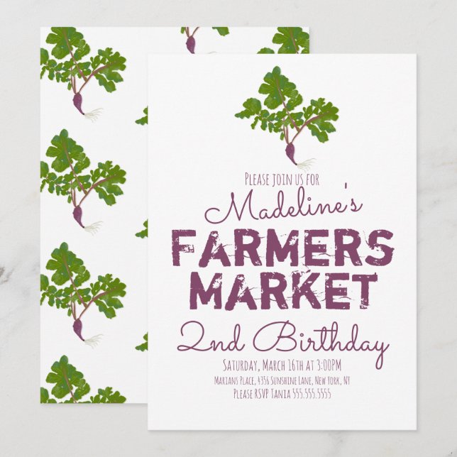 Invitación de Verduras de Rábano del Mercado de Ag (Anverso / Reverso)