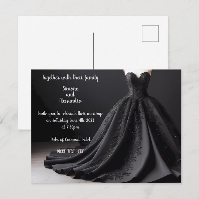 Invitación de Vestido de Boda Negro (Anverso / Reverso)